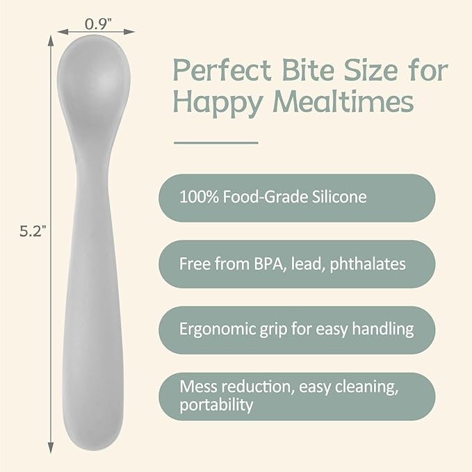 Silicone Baby Spoons Self Feeding 6+ Months, 6 Pack First Stage Baby Led Weaning Supplies, Soft Tip Feeding Spoon, BPA Free, Dishwasher and Boil Safe