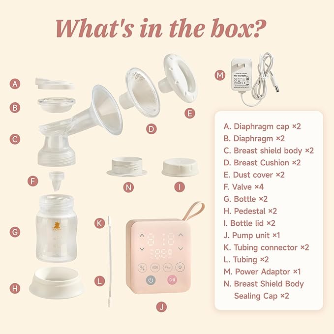 Snow Bear Electric Breast Pump, 4 Pumping Modes & 9 Intensity Levels, Portable Split-Tube Design for Double/Single Use 2500mAh Battery, Fast Charging, Quiet & Easy to Clean