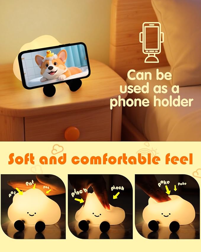 YISUN Cloud Night Light, Colorful Silicone Night Lights for Nursery, Rechargeable Dimmable Bedside Lamp with Timer, Soft Squishy Night Lamp Portable Kids Gift for Girls, Boys, Babies