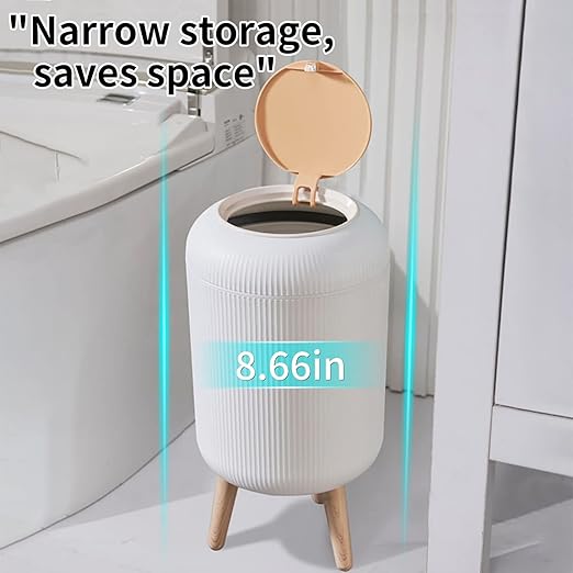 Trash Can With Lid for Bathroom, 2 Gallon/10 Liter Round Garbage Bin With Press Top, Plastic Modern Wastebasket With Soft Close, Container for Bedroom, Living Room, Office (White)