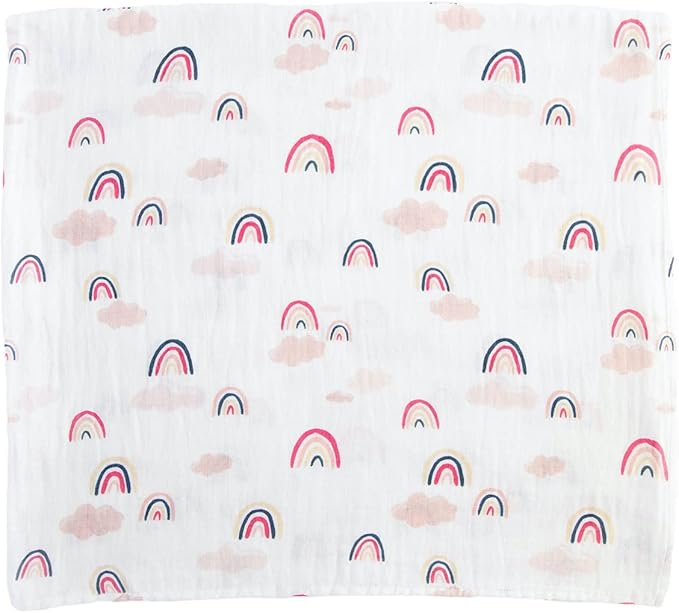 RED ROVR 100% Certified Organic Cotton Muslin Swaddle | Newborn Receiving Blanket | Baby Wrap | Boy, Girl, Unisex | Soft, Lightweight, Breathable | Burping, Nursing, Swaddling | 44" x 44" | Rainbows