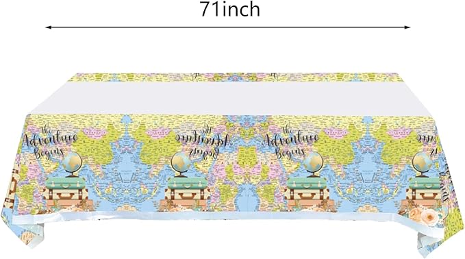 2 Pcs Adventure World Awaits Tablecloth, The Adventure Begin Birthday Party Supplies Decorations–Adventure Party Table Cover (70.9" x 42.5")