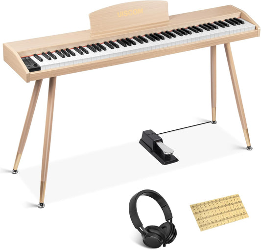 Digital Piano Keyboard for Beginners, Full Size 88 Key Semi-Weighted Keyboard Electric Piano with Stand,Power Adapter,Sheet Music Stand,Pedal,Headphone,USB-MIDI Compatible,Wood Grain Apricot