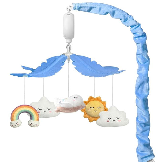 Crib Mobile for Baby, Blue and White Airplane & Weather Theme, Mobile for Crib with 35 Lullabies & 3 Modes Rotating Music Box, Nursery Decoration for Infant Boys and Girls