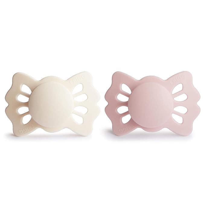 FRIGG Lucky Symmetrical SilkySoft Silicone Baby Pacifier | Made in Denmark | BPA-Free (Cream/Blush, 0-6 Months)