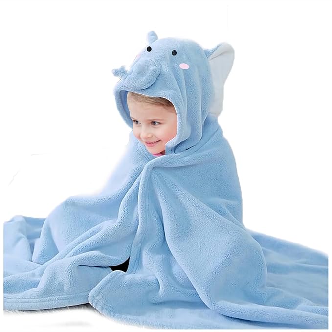 ROMASA Baby Bath Towel with Hooded Ultra Soft and Absorbent Toddlers Bathrobe Newborn Blanket Shower Gifts (Blue Elephant)
