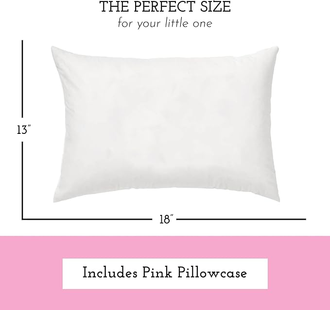 Little Sleepy Head Toddler Pillow with Pillowcase 13x18 - Kids Pillow for Sleeping - Toddler Pillow - Better Neck Support Ergonomic Pillow and Toddler Pillowcase - Best Pillows for Kids (Pink)