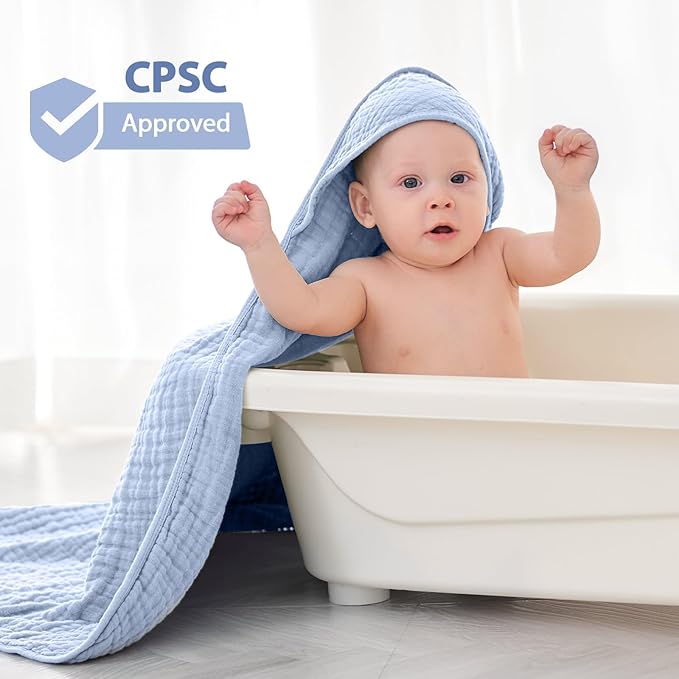 Hooded Baby Towels for Newborn - 2 Pack, 100% Muslin Cotton, Baby Bath Towels with Hood, Soft and Absorbent for Boys, Girls Infant, Toddler and Kids, Large 32x32 Inches, Newborn Essential