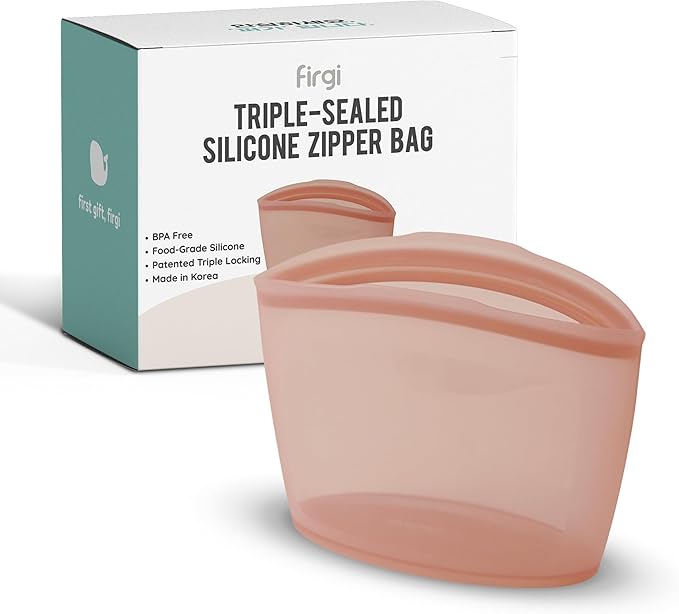 Premium Platinum Silicone Reusable Food Storage Bag 2.1 Cup (17 fl oz), Airtight Zip Lock Bags for Food, BPA-Free Silicone Freezer Bags, Microwave Safe Sous Vide Container, Dry Rose