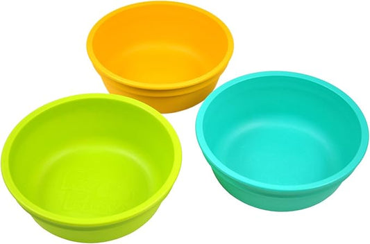 Re-Play 12 Oz. Toddler Bowls for Snack and Everyday Dining - Dishwasher and Microwave Safe - Made in USA - Set of 3-5.75" x 5.75" x 2" - Aqua Asst