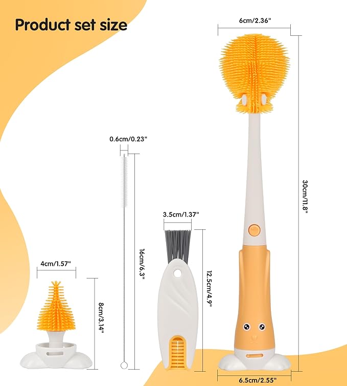 7-in-1 Bottle Cleaner Brush Kit, Long Handle Silicone Baby Bottles Cleaning Brush Set, 360° Flexible Multifunctional Water Bottle Washer for Baby Bottles, Breast Pump, Spout, Nipple & Straw