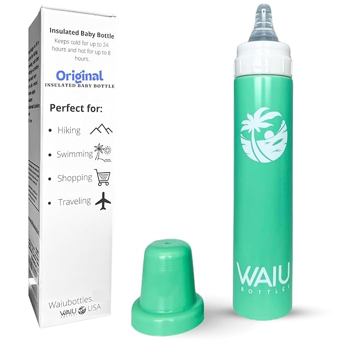 Waiu Insulated Stainless Steel Baby Bottle BPA-Free | Stainless Steel Keeps Drinks Hot for 8 Hours, Cold for 24 Hours | 6 oz.| (Green) Multiple Colors