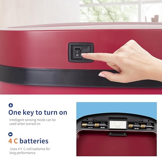 Kitchen Trash Can Bathroom Bedroom Office Garbage Can with Lid Automatic Touch Free Waste Bin Stainless Steel 13 Gallon / 50L,Red