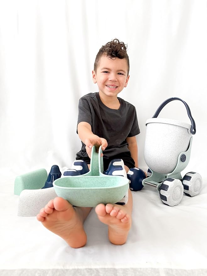 Asweets Beach Sand Toy Shovel Car, Organic Green Plastic Travel Beach Sand Toys for Kids Toddlers, Ideal Gift for Boys and Girls, 11.81''L x 6.10''W x 5.31''H