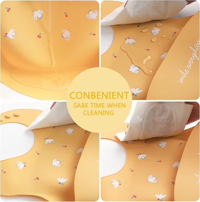 Baby Silicone Feeding Bibs, 3pcs Adjustable Waterproof Bibs for Feeding