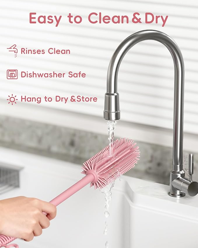 Silicone Cleaning Brush Kit,Water Bottle and Straw Cleaner Brush Set for Tumbler,Baby Bottle,Breast Pump Part,Nipple,Sippy Cup,Glass,Dishwasher Safe,BPA Free,3 Pcs