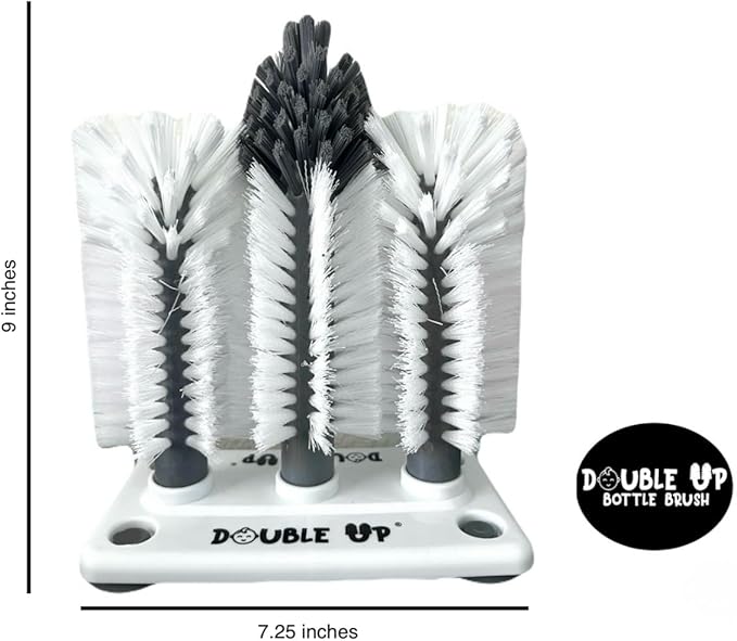 Double Baby Bottle Cleaning Brush Set with Suction Base - Cleans Two Bottles at Once - Includes Nipple Cleaner Brush - High Density Bristles, Dishwasher Safe - Baby Gift & Newborn Essential