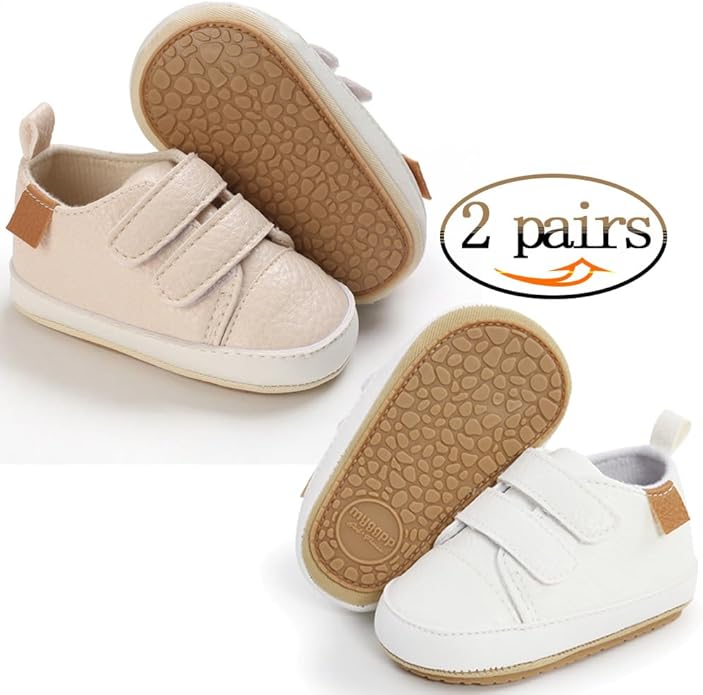 2Pairs Baby Shoes,Boys Girls Non-Slip Rubber Sole Sneakers,Unisex Infant Soft Lightweight First Walking Crib Shoes
