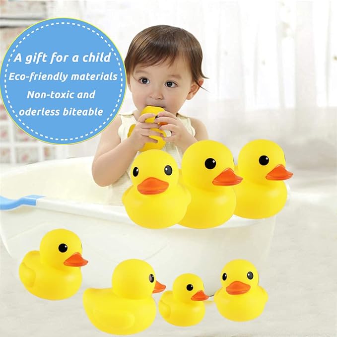 Yellow Rubber Ducks, 7pcs Preschool Large Bath Toys Bathtub Floating Duckies Gift for Baby Shower Infants Kids Toddler Party Decoration (Medium)