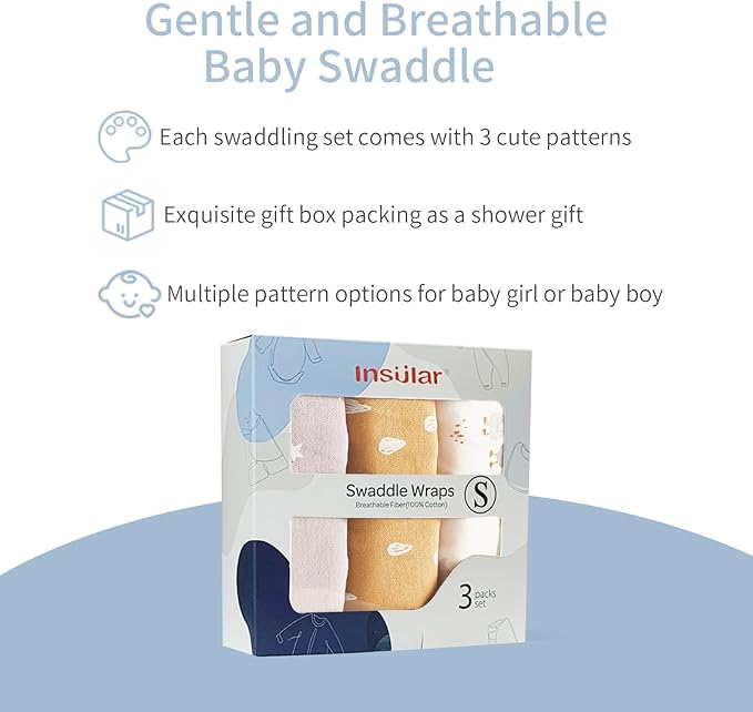 insular Baby Swaddle Wrap, Swaddle Blanket for Newborn and Infant, Adjustable Velcro Swaddling Set for Boy and Girl, Soft Cotton Baby Sleep Sack 3 Pack, Beige Duck, Small(0-3 Month)