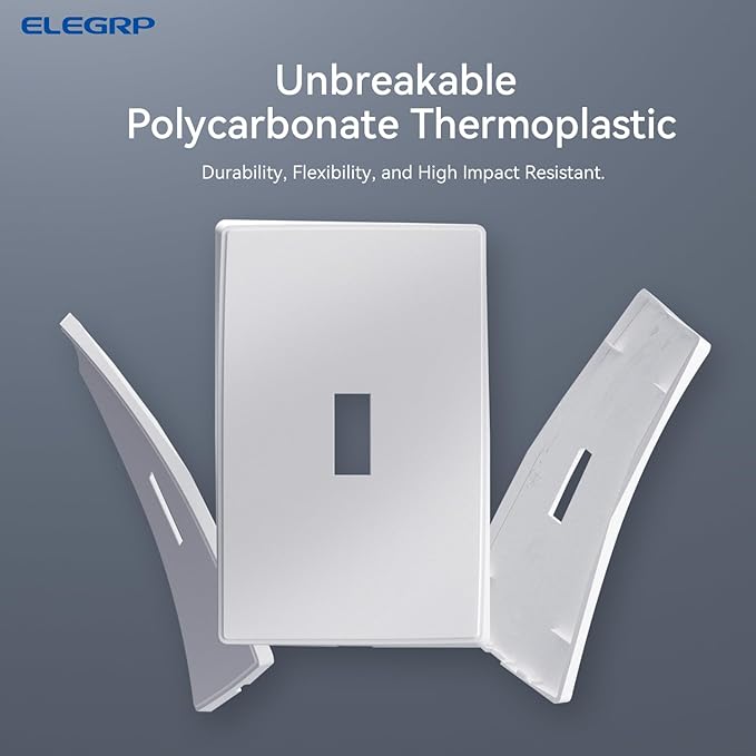 ELEGRP 1-Gang Screwless Toggle Wall Plates, Mid-Size Unbreakable Thermoplastic Faceplate Cover for Toggle Wall Switch & Dimmer Switch, UL Listed (5 Pack, Matte White)