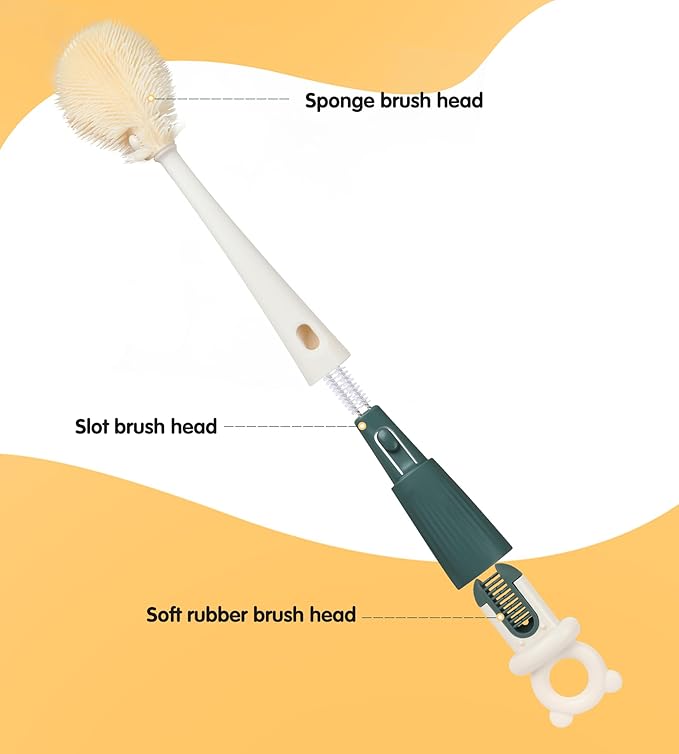 Long Handle Bottle Cleaning Brush Set, 4-in-1 Silicone Baby Bottle Cleaner Brush Kit, Multifunctional Water Bottles Washer for Travel, Baby Bottles, Breast Pump, Spout, Nipple & Straw