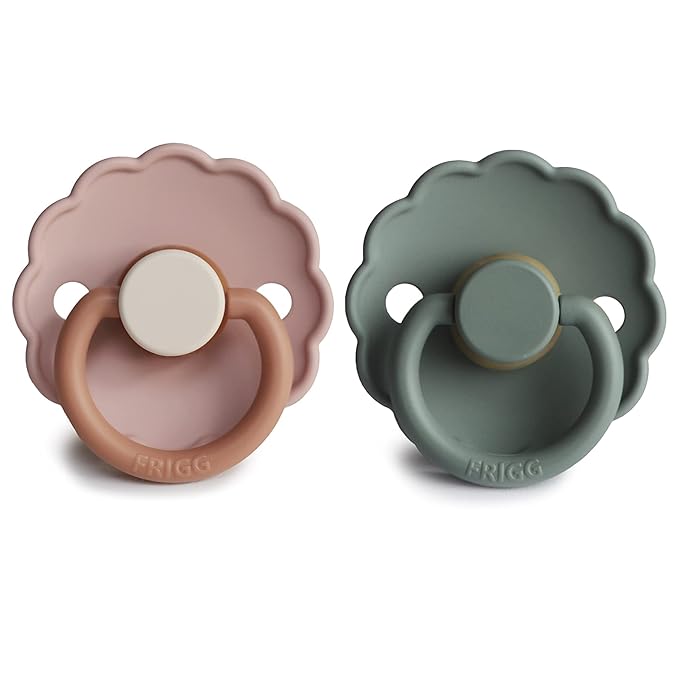 FRIGG Daisy Natural Rubber Baby Pacifier | Made in Denmark | BPA-Free (Biscuit/Lily Pad, 6-18 Months) 2-Pack