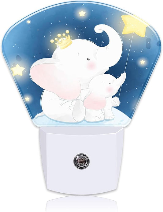 Cute Elephant Mother and Child Night Light for Kids, Elephant Sitting in Moon LED Night Light Plug into Wall with Dusk to Dawn Sensor for Girls Boys Bedroom, Kitchen, Bathroom, Stairs Decor