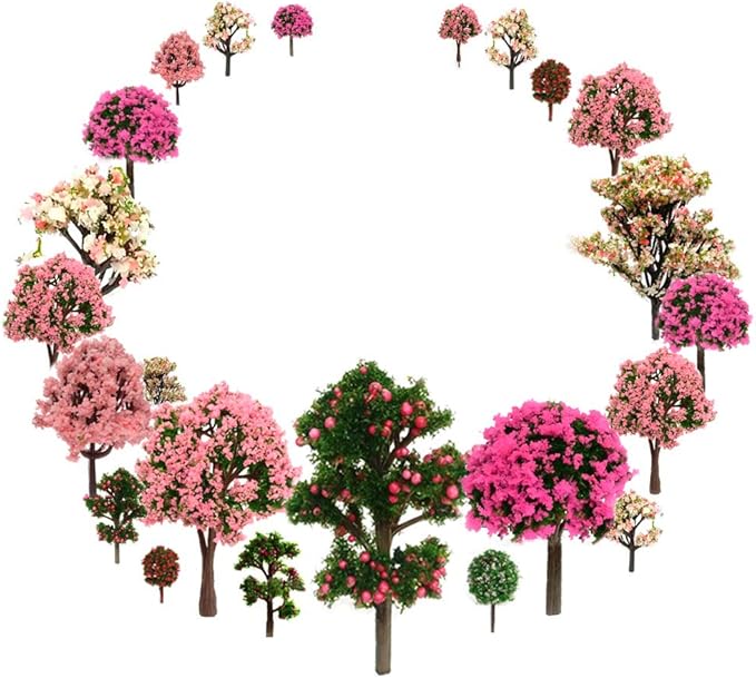 29pcs Mixed Model Trees, 1.5-4.8 inch(4-12 cm), OrgMemory Fruit Trees, Ho Scale Trees, Model Train Scenery, Architecture Trees, Flower Trees with No Bases
