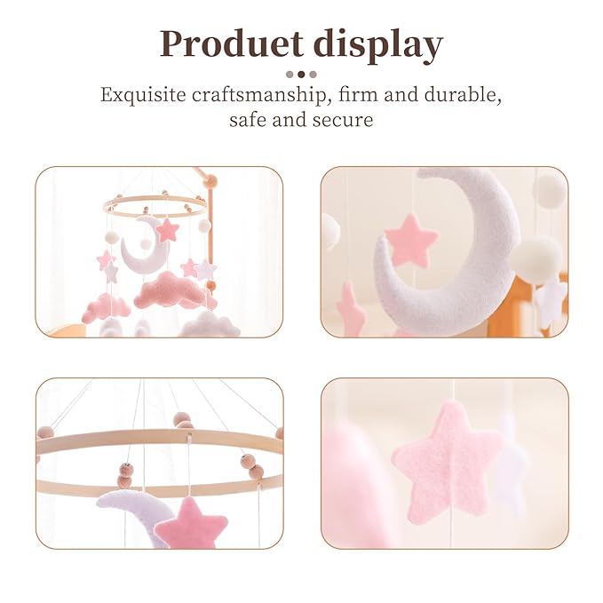 GOODMOM Sky Baby Mobile Dreamy Mobile for Baby Crib Handmade Felt Clouds and Moon Nursery Decor Gender-Neutral Crib and Ceiling Mobile in Twilight Theme for Newborns
