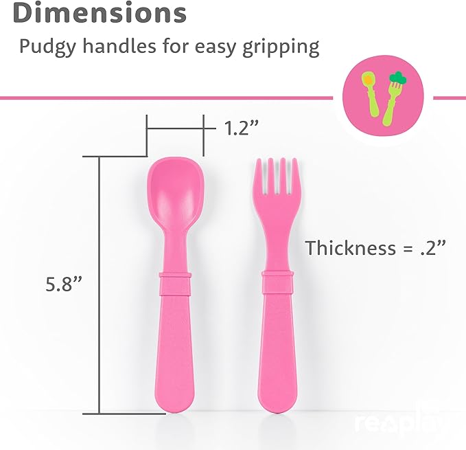 Re-Play Toddler Forks and Spoons Set - 4x4 Utensils Set for Kids - Dishwasher and Microwave Safe - Made in USA - Set of 8-5.8" x 1.2" x 0.2" - Princess