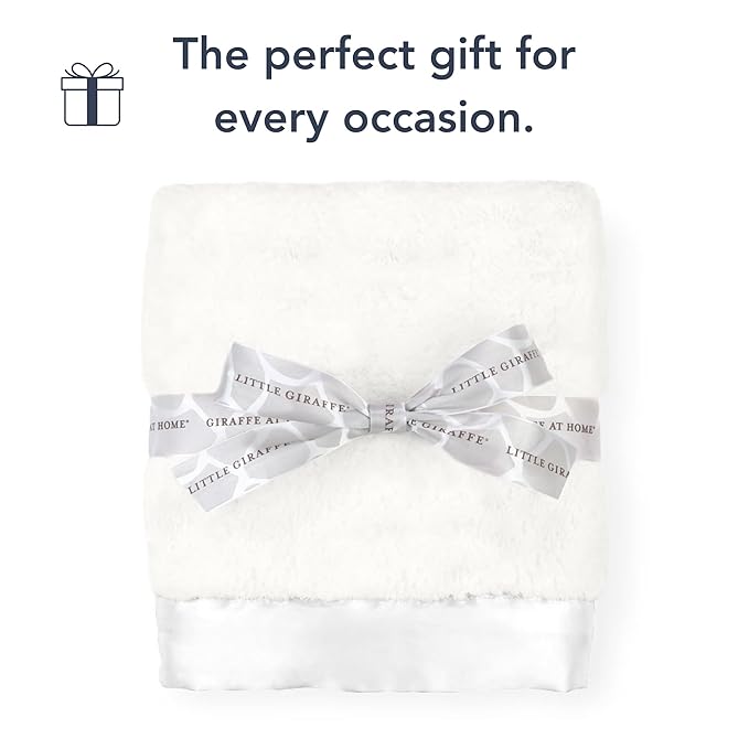 Little Giraffe Baby Blanket - Luxe Soft Blanket with Satin Trim - Baby Stroller Blanket - Newborn Baby Essentials & Baby Gifts - 29x35" - Cream