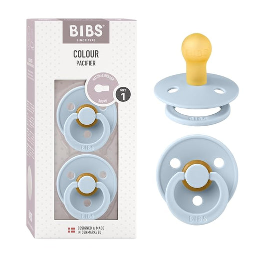 Bibs Pacifiers | Natural Rubber Baby Pacifier | Set of 2 BPA-Free Soothers | Made in Denmark | Baby Blue | Size 0-6 Months
