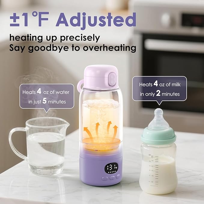 Portable Bottle Warmer 17oz Bottle Warmer for Travel, Fast Heating for Breast Milk Formula & Water, Long Battery Life &Large Capacity, Suitable for Baby Outdoor
