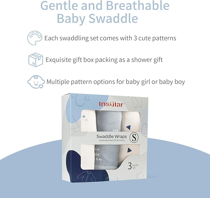 insular Baby Swaddle Wrap, Swaddle Blanket for Newborn and Infant, Adjustable Velcro Swaddling Set for Boy and Girl, Soft Cotton Baby Sleep Sack 3 Pack, Snail&Hedgehog, Small(0-3M)