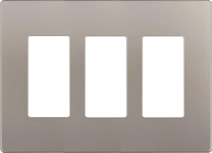 LIDER Matte Finish Decorator Switch Cover, Screwless Wall Plate, Mid-Size 3-Gang 4.88" x 6.77", Unbreakable Polycarbonate Thermoplastic, UL Listed, LSWP-33M-NK, Nickel