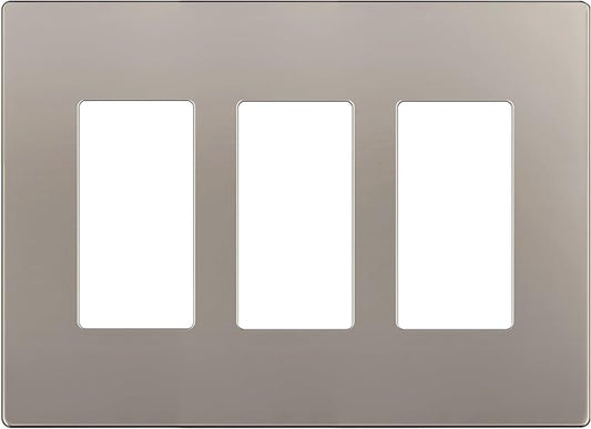 LIDER Matte Finish Decorator Switch Cover, Screwless Wall Plate, Mid-Size 3-Gang 4.88" x 6.77", Unbreakable Polycarbonate Thermoplastic, UL Listed, LSWP-33M-NK, Nickel