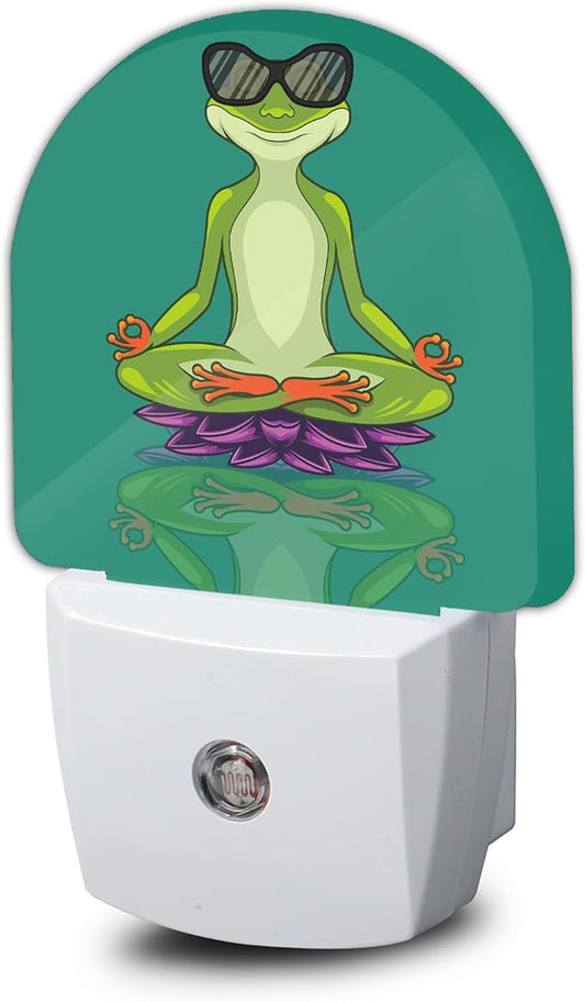 Frog in Meditation Night Light,Funny Night Lights Plug into Wall with Dusk to Dawn Sensor,Lamp for Bedroom Bathroom Hallway Nightlight for Women Girls