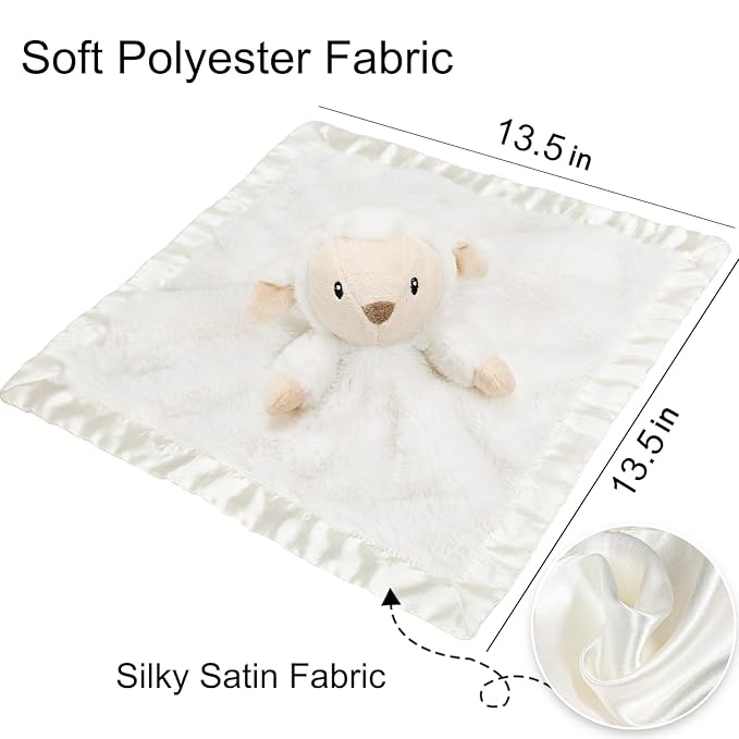 Baby Security Blanket for Boys Girls, Lovey Soft for Newborn Cute Lamb Snuggle Toy Plush Stuffed Animal, White 13.5 Inch