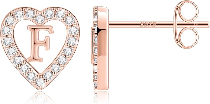 Anoup Christmas Gifts for Grandkids Girls Earrings - S925 Sterling Silver Post CZ Hypoallergenic Stud Heart Initial Earrings for Women Kids Jewelry Stocking Stuffers for Teen Girls Birthday Gifts