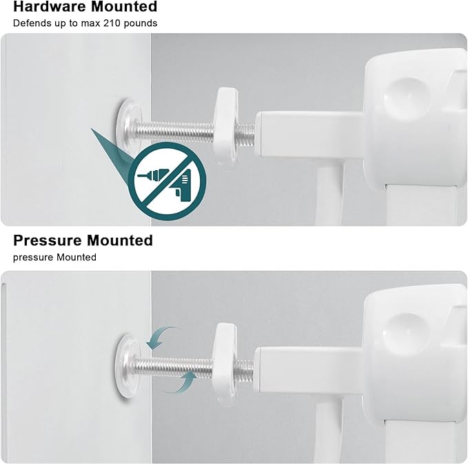 33-38 Inch Wide Baby Gates for Stairs & Doorways - Pressure Mounted Metal Gates for Toddlers & Pets (White, 86-98CM)