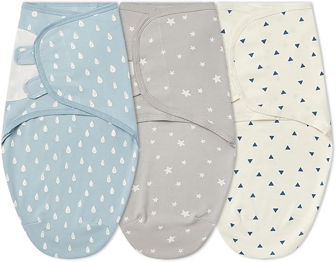insular Baby Swaddle Wrap, Swaddle Blanket for Newborn and Infant, Adjustable Velcro Swaddling Set for Boy and Girl, Soft Cotton Baby Sleep Sack 3 Pack, Raindrop, Small(0-3M)