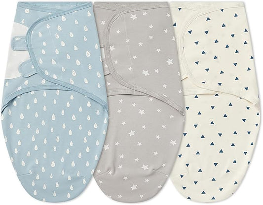 insular Baby Swaddle Wrap, Swaddle Blanket for Newborn and Infant, Adjustable Velcro Swaddling Set for Boy and Girl, Soft Cotton Baby Sleep Sack 3 Pack, Raindrop, Small(0-3M)