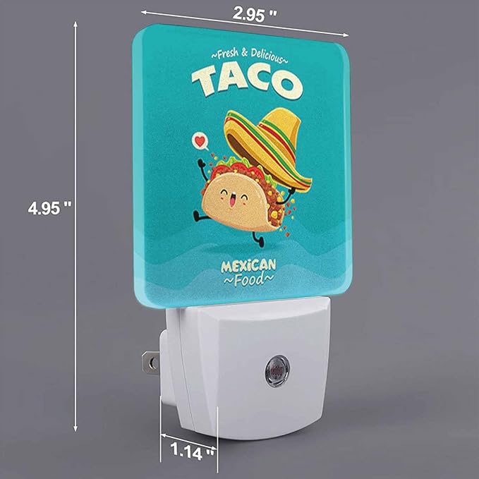LED Night Light,Vintage Mexican Food Taco Character LED Night Light Plug into Wall with Dusk to Dawn Light Sensor White Energy Efficient Nightlight for Bedroom Bathroom Hallway Living Room Kitchen