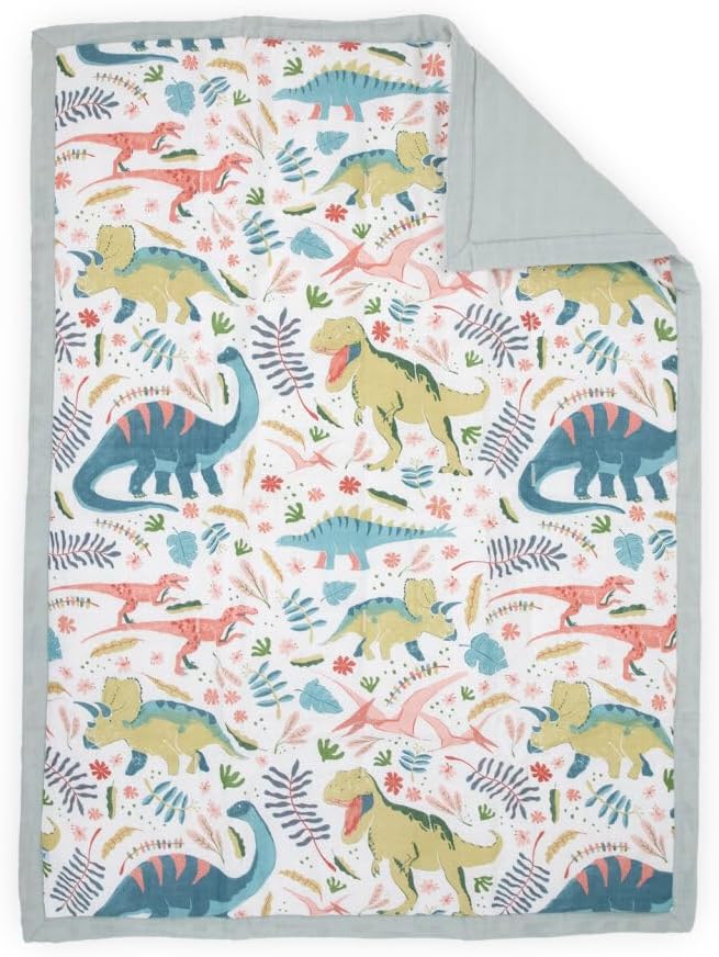 Little Unicorn Lofty Comforter Blanket | Super Soft & Breathable Muslin Fabric| Great for Play & Bedtime Blanket (Boho Dino)