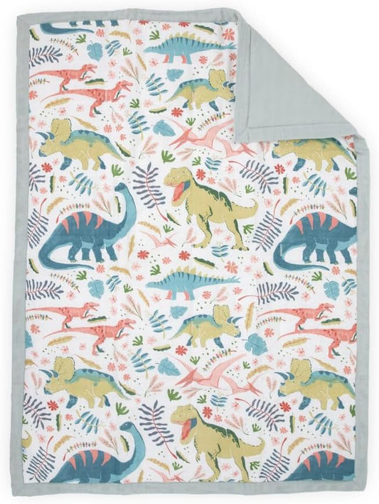 Little Unicorn Lofty Comforter Blanket | Super Soft & Breathable Muslin Fabric| Great for Play & Bedtime Blanket (Boho Dino)