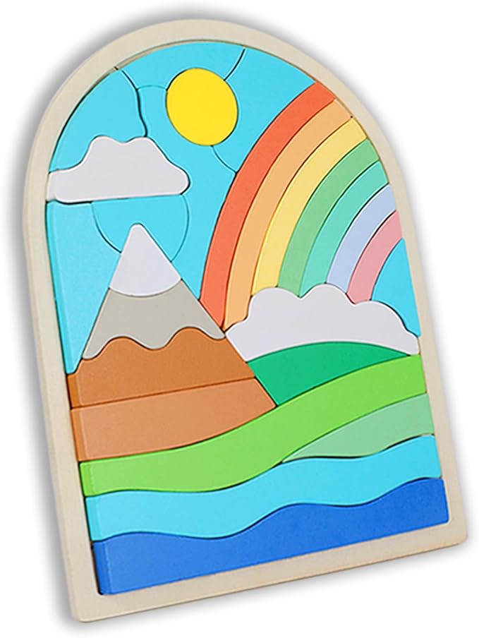 Jigsaw for Baby Boys, Wooden Puzzles for Toddlers 3-5, Boys Girls Birthday Gift for Kids Ages 4-6, Toddler Puzzles Montessori Toys for 3 Year Old, Great Gifts for 3+ Year Olds (Rainbow)