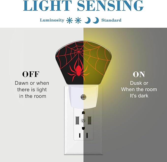 Red Spider Night Light for Kids, Spider Web LED Night Light Plug into Wall with Dusk to Dawn Sensor for Girls Boys Women Men Bedroom, Hallway, Kitchen, Bathroom, Stairs Decor