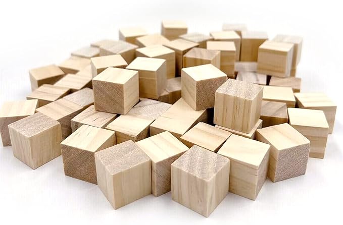 Natural Wooden Blocks for Crafts - Unfinished Wood Cubes, 2 cm Square Blocks, Pack of 80 for Arts and DIY Projects