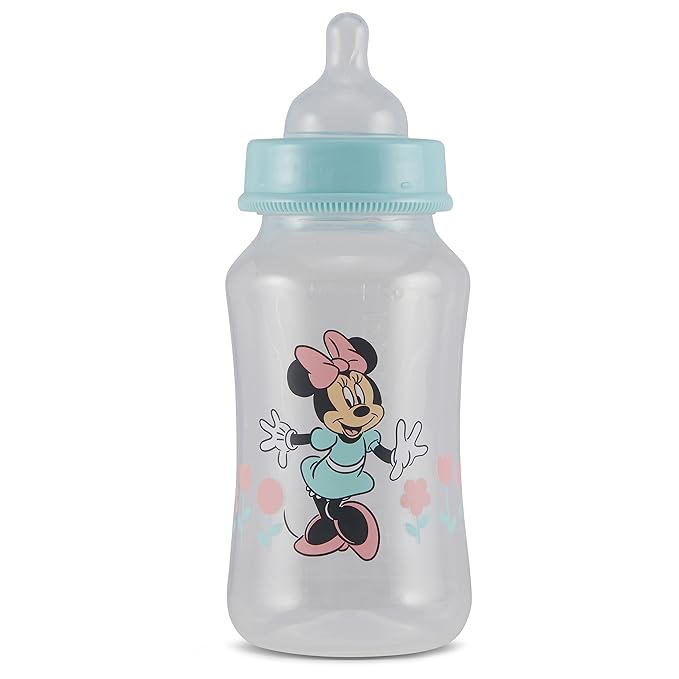 Disney Minnie Mouse Baby Bottles 11 oz for Boys or Girls | 2 Pack of Infant Hourglass Shaped Bottles with Cover for Newborns and All Babies | BPA-Free Plastic Baby Bottle for Baby Shower